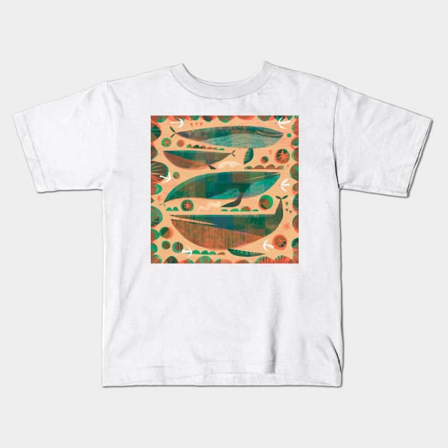 Whales and Birds Kids T-Shirt by Gareth Lucas